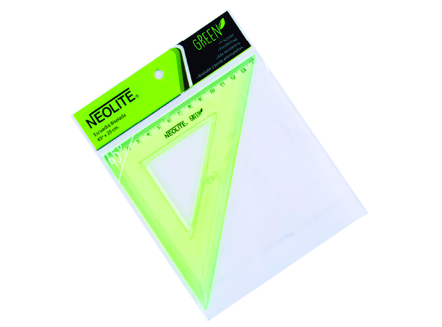  ESCUADRA PLASTICA 45o. 20CM NEOLITE BISELADA 