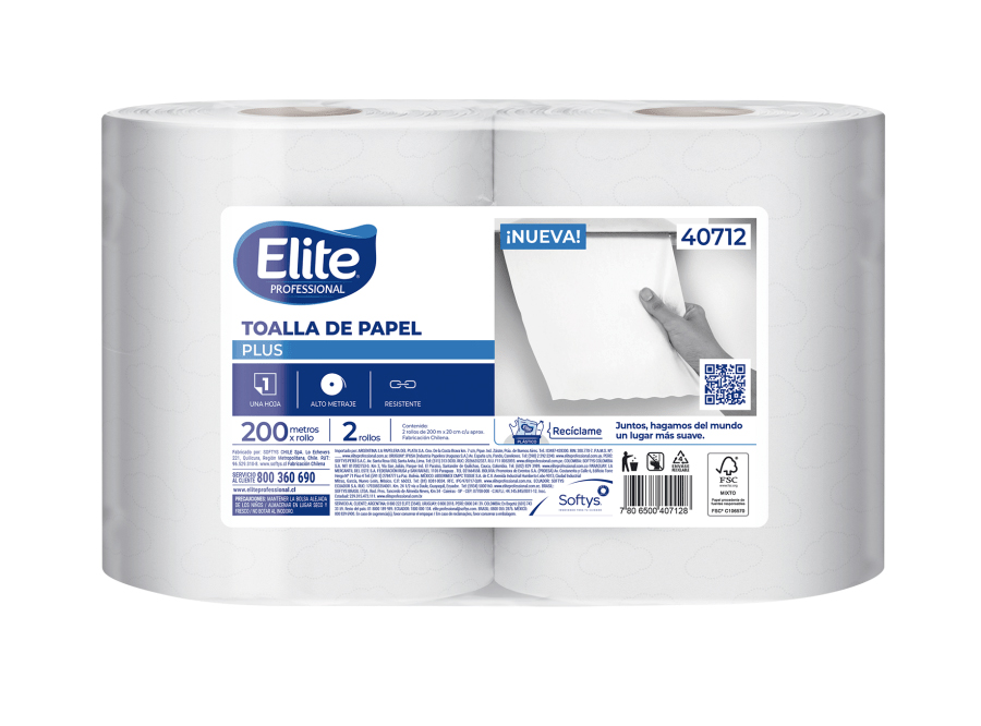 TOALLA PAPEL  2 ROLL. 200 MT ELITE PLUS H/S 