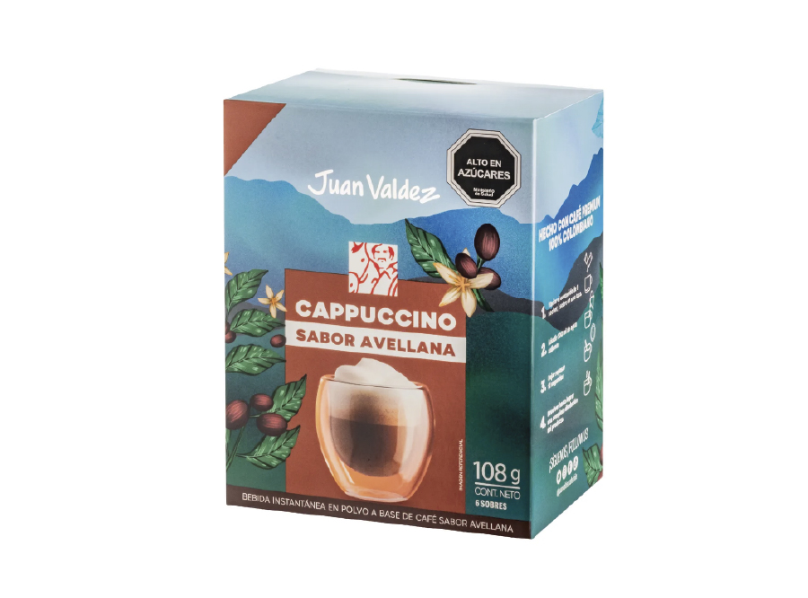  CAFE JUAN VALDEZ CAPPUCCIONO AVELLANA 18 GR X 6 UN 